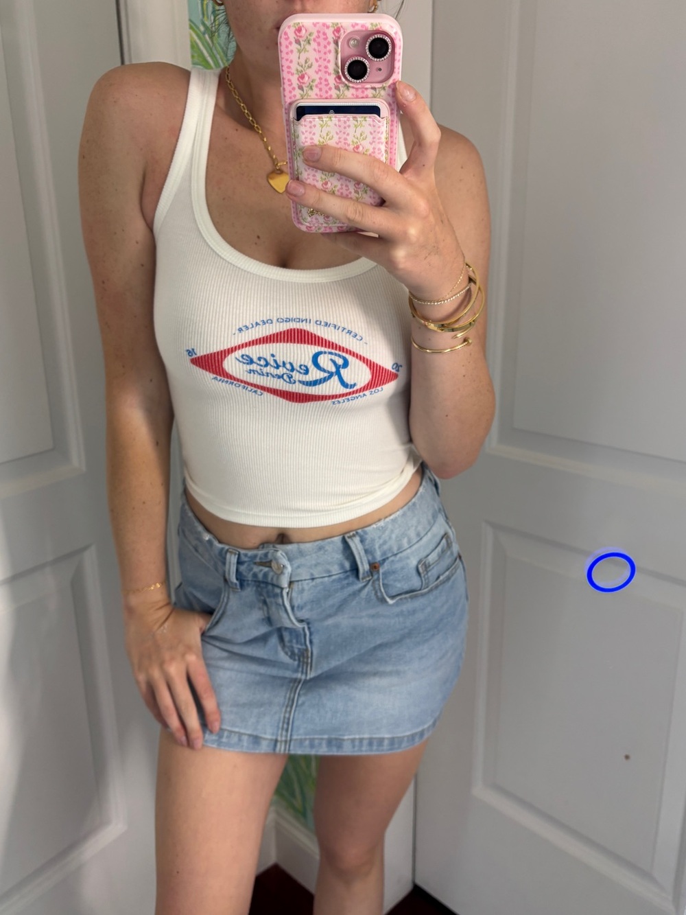 REVICE White Ribbed Tank with Red & Blue Logo